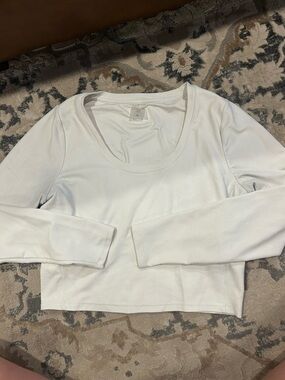 CALIA White Ribbed Long-Sleeve Crop Top